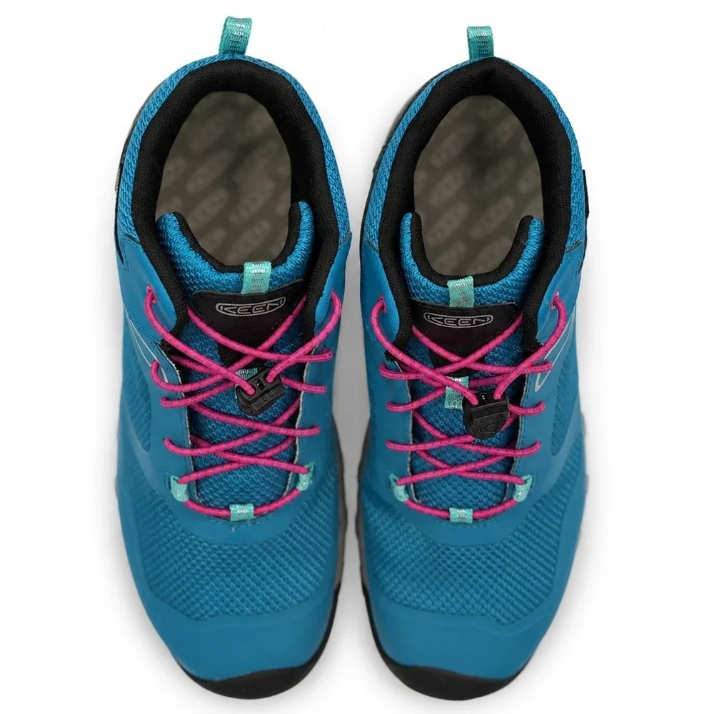 KEEN Wanduro Kids 7Y Blue Pink Mid Waterproof Trail Running Hiking Boots 1027896